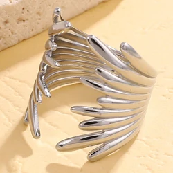 Irregular Smooth Wings Rings For Women Stainless Steel Geometric Glossy Wide Finger Rings Adjustable Opening Rings Jewelry Gifts