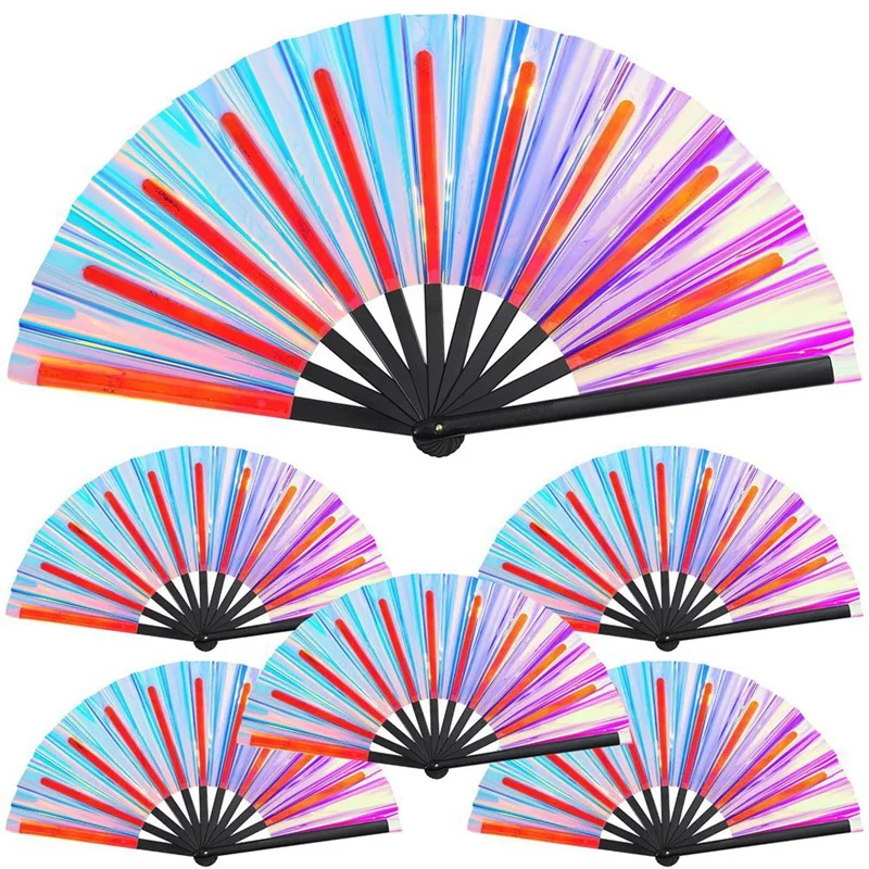 6 Pcs Holographic Raves Fan Folding Hand Fan Decorative Folding Fans Folding Fan For Women Men Halloween Pride Outfits A Durable