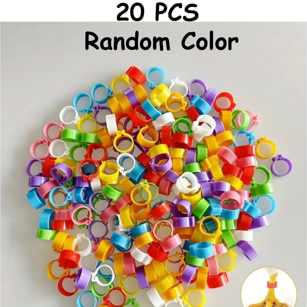 20/100Pcs Random Color Chicken Leg Rings Colorful Plastic Poultry Foot Bands Identification Tags for Chickens Ducks Geese