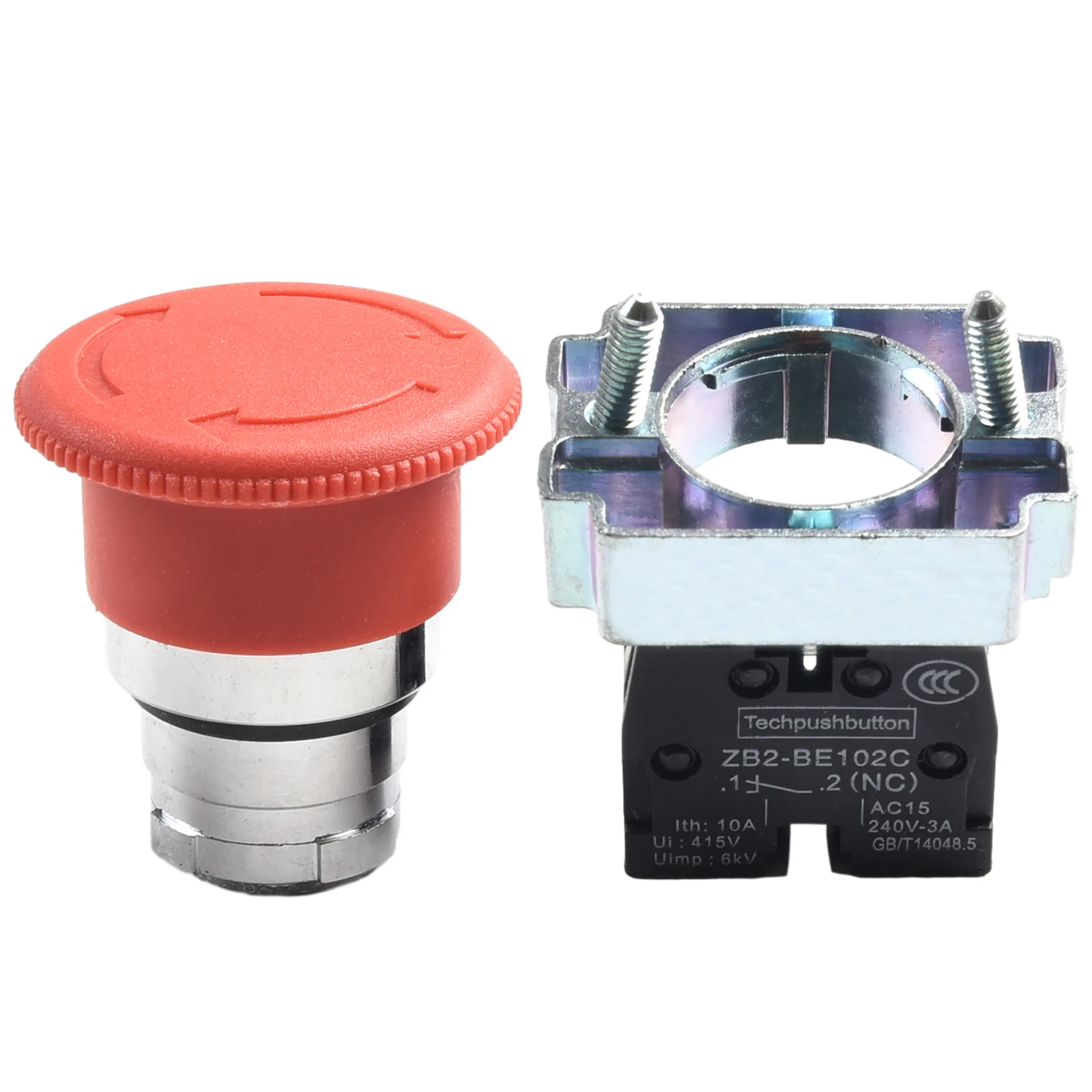 Silver Contacts Red Panel Mount Mushroom Head Push Button Switch 22mm Diameter Easy Installation and Good Safety