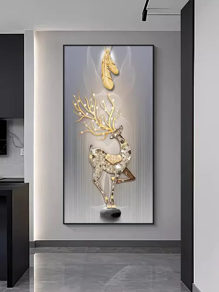 Wufu Linmen light luxury entrance entrance decoration painting, living room corridor aisle hanging painting, meaning good deer b