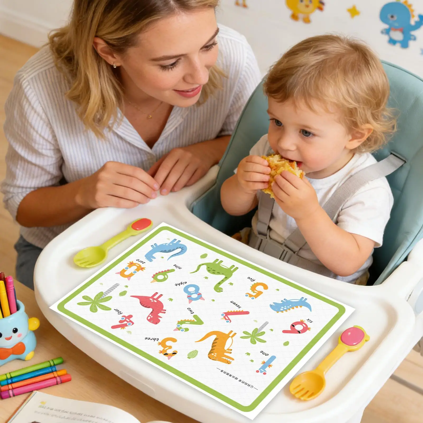 Dining Table Mats For Kids 20 Pieces Sticky Kitchen Pad 11.8x16.5 Inch Non-Slip Dinosaur Pattern Table Mats For Restaurant