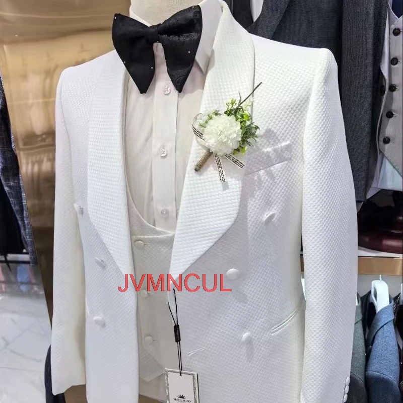 Men's Jacquard 3 Piece Suit Tailored Fit Elegant Blazer Vest Pants Set for Wedding Groom Host Business Banquet Reception Wear