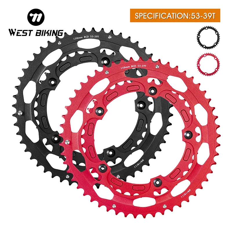 WEST BIKING 130BCD Double Chainring 39/53T High Strength Sprocket Crown Chainwheel Road Bike Chainring  8/9/10/11s Cycling Parts