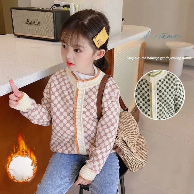 

Girls Sweater Jacket Autumn and Winter New Style Thickened and Fashionable Girls Knitted Sweater Children's Top Baby Sweater 8T