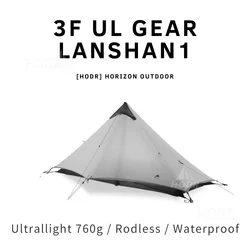 [HODR] 3F UL GEAR Lanshan1 Ultralight 760g Solo Tent Rodless 3/4 Season Tipi Tent Trekking Tents for Outdoor Camping, Hiking