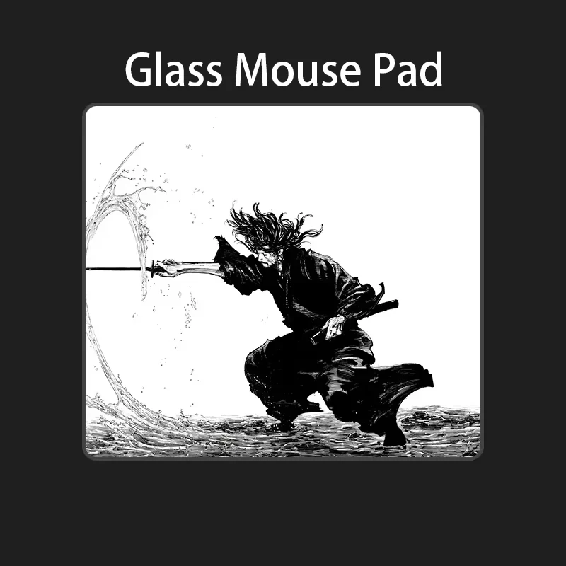 Japanese Anime Cool S-Samurai S-Sword Glass Gaming Mouse Pad For FPS Smooth Frosted Surface Desk Mat Tempered Upgrade Office Pad