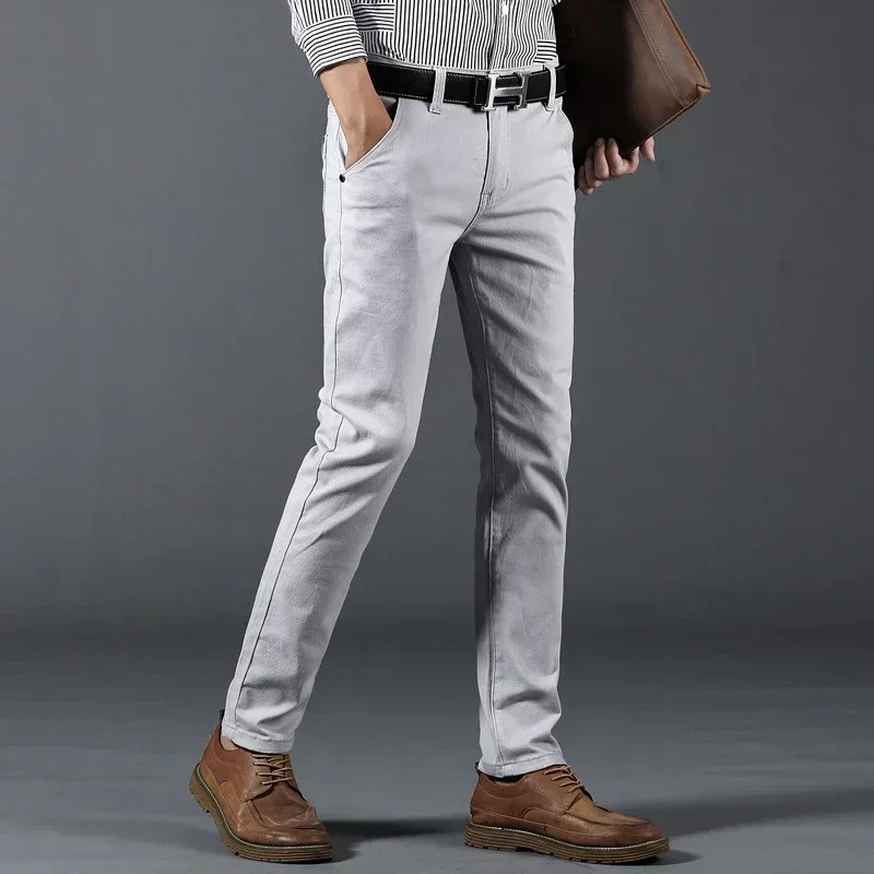 6 Colors Casual Pants Men 2022 Autumn New Business Fashion Casual Elastic Straigh Trousers Male Brand Gray White Khaki