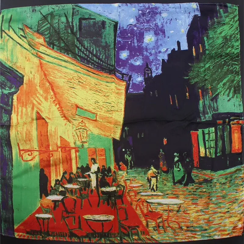 Van Gogh Olieverf Vierkante Sjaals Nieuwe Zijden Sjaal Bandana Vrouwen Sjaal Mode Hoofd Hals Tie Band Professionele Halsdoek