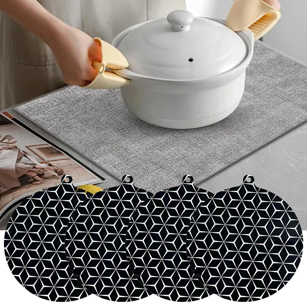 4Pcs Induction Cooker Mat Heat Resistance Scratch Protection Round Silicone Induction Hob Protector Mat Table Decoration