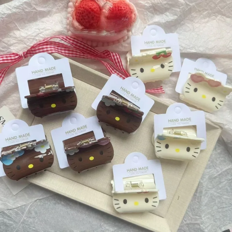 

Hello Kitty Hair Clip Cute Anime Women Accessories Sweet and Versatile Hawaii Black Leather KT Children Toy Girl Gift Wholesale