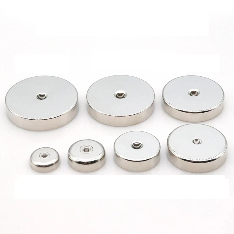 Shallow Pot Magnets With Internal Thread Hole have a threaded Stem Flat Threaded Pot Magnet D16mm-D75mm Magnet