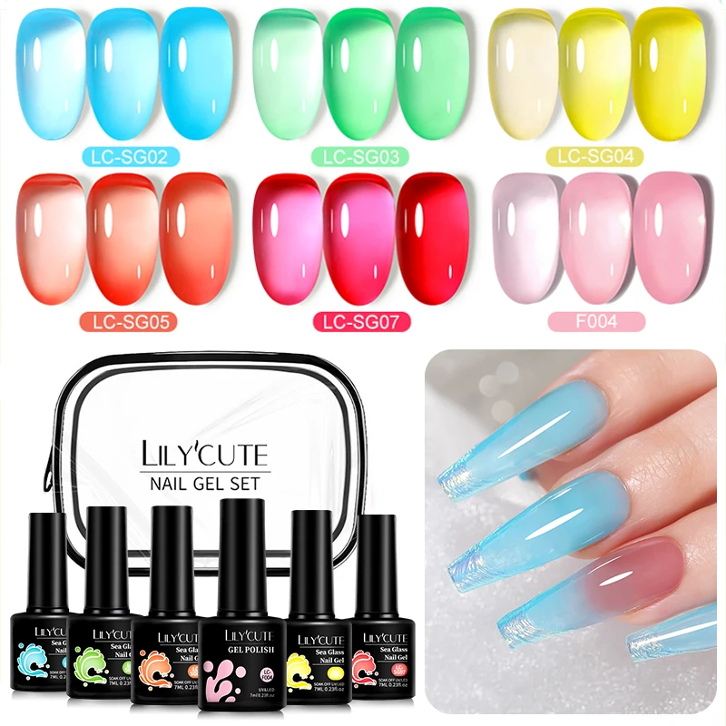 LILYCUTE Jelly Gel Unha Polonês Conjunto Cristal Translúcido Neon Rosa Nu Jade Gel Nail Art Semi Permanente UV Gel Polonês Kit de Verniz