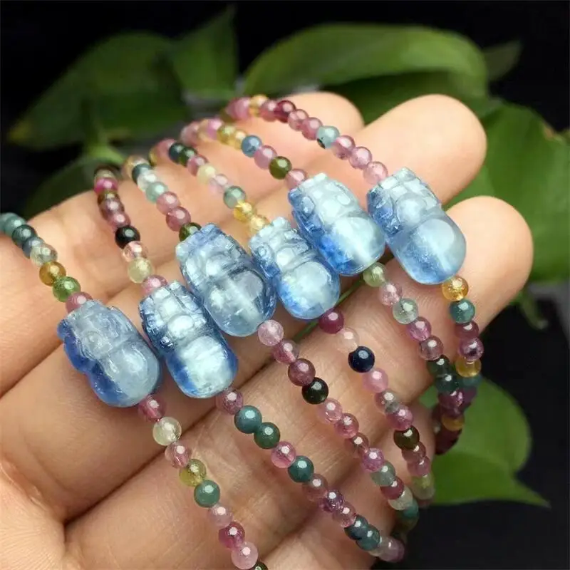 Natural Kyanite Pixiu Tourmaline Bracelet Women Fashion Sweet Reiki Healing Energy Strand Girls Jewelry Gift 1PCS