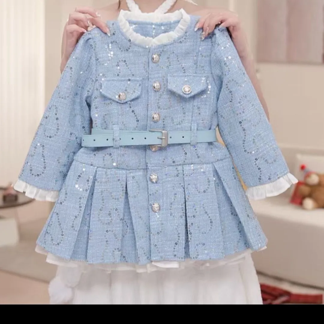 Girls Long Sleeve Dress Spring Autumn New Belted Dress Kids Fashion Elegant Temperament Princess Outfit