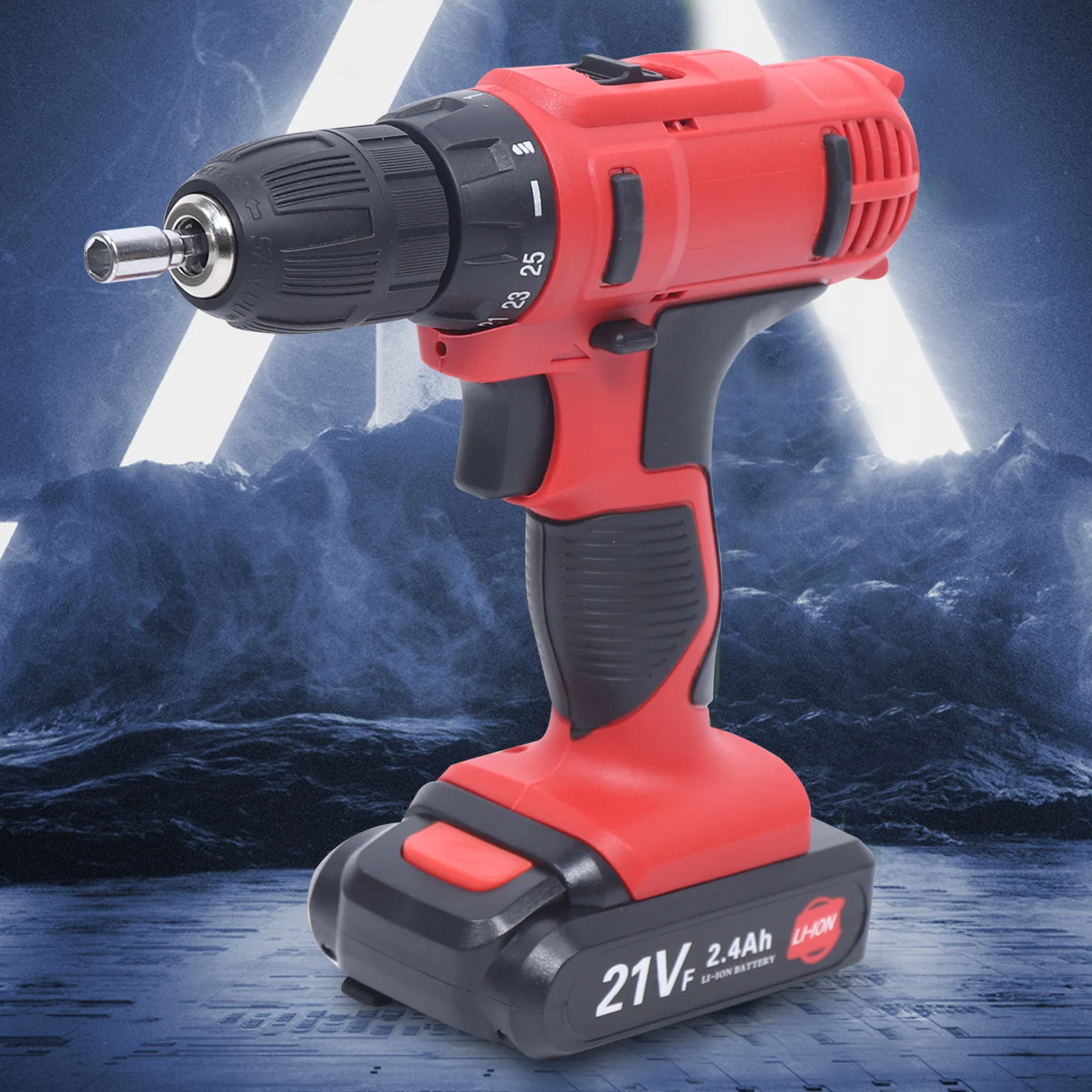 21V Cordless Drill Cordless Screwdriver 2-Speed LED Light Li-ion Battery Shockproof  w/Case 0-10 mm (0-3/8 '')