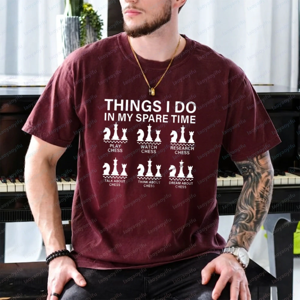 Funny Chess Player T-Shirt Spare Time Chess Design Casual Tops Hobby Casual Tops Strategy Game Gift Streetwear Men's Clothing