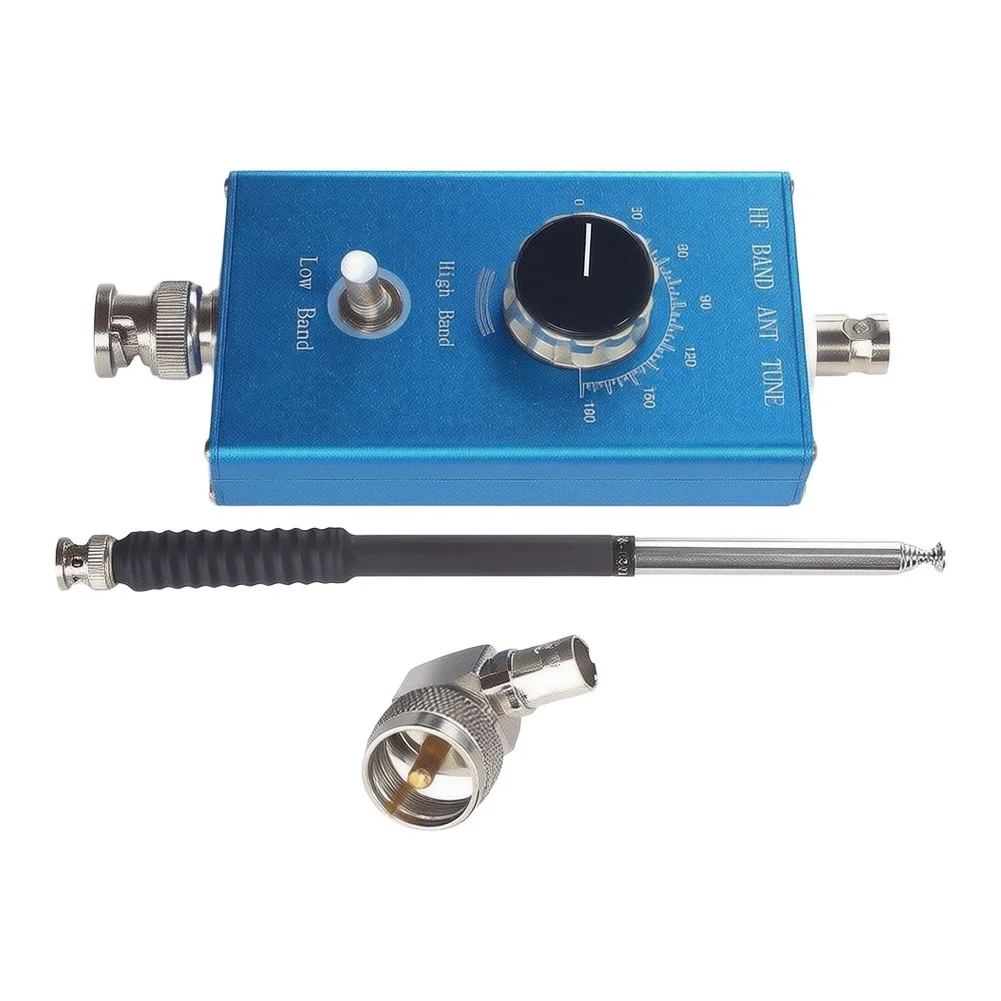 BNC Male Connector Blue 20W Radio Tuner Wide-band HF Coverage FM Reception Capability High Low Band Switch Retractable Design