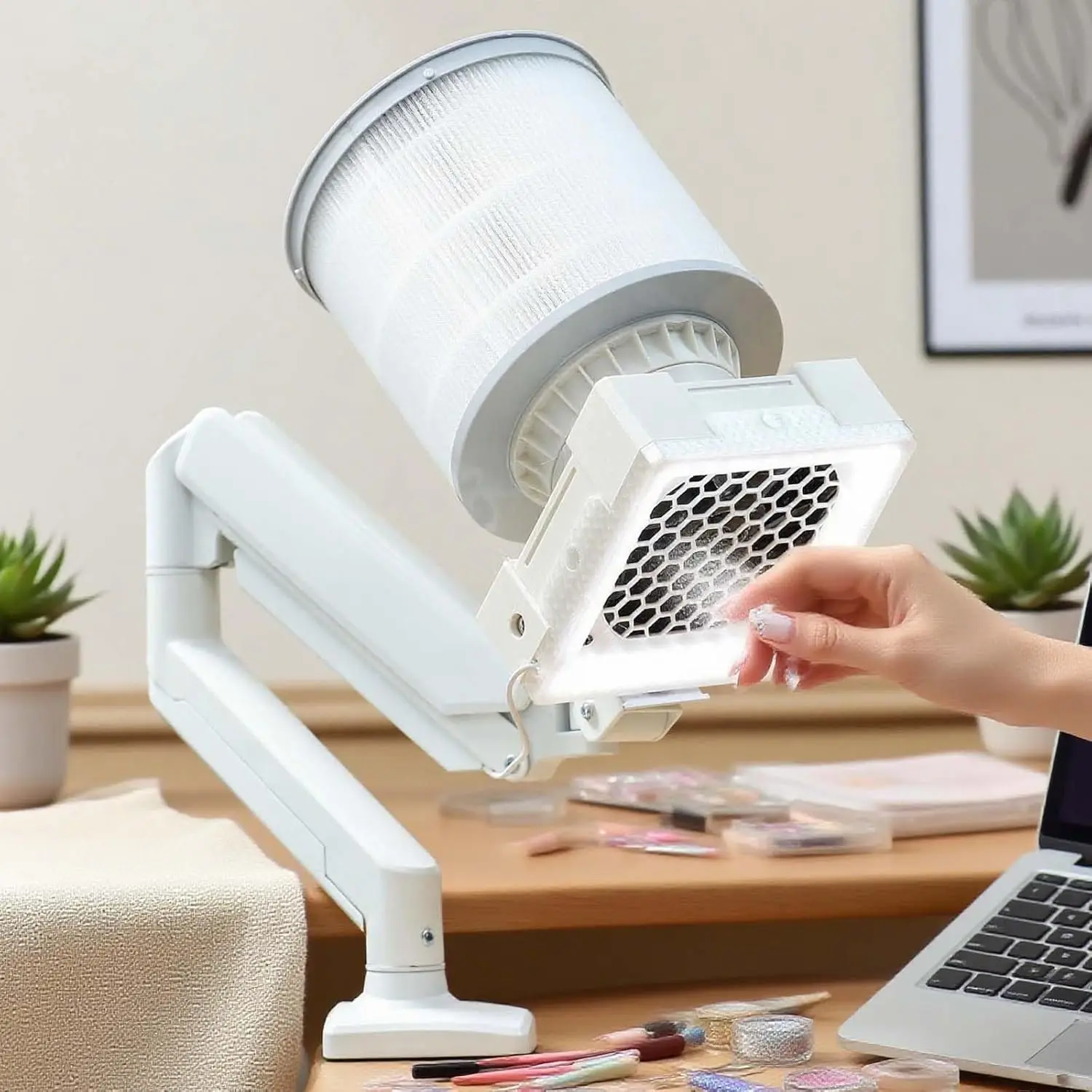 Professional Nail Dust Cleaner - 360° Rotating Bracket Arm,Square Led Fill Light,for Nail Salon Nail Polishing Cleaning