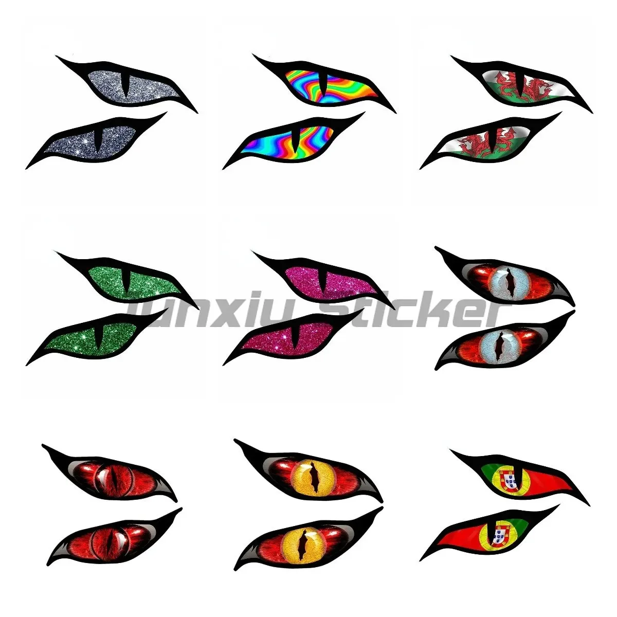 

Pair of Evil Eye Eyes Design Psychedelic Rainbow Motorbike Biker Helmet Car Sticker Scratch-Proof DIY Graphics Waterproof