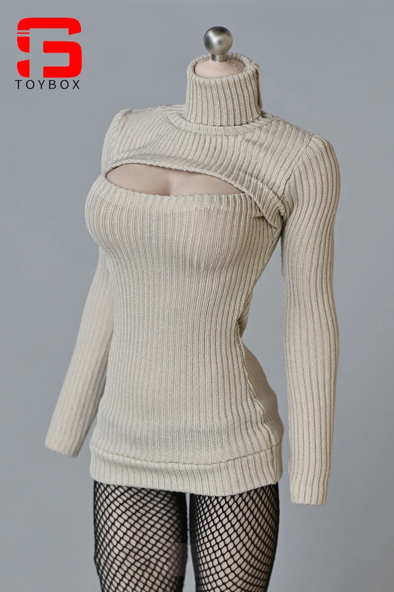 1/6 Kobieta Żołnierz Sweter Slim Elastic High Neck Knit Pullover Sexy Open Chest Tops Mini Sweter Sukienka dla 12-calowej figurki akcji