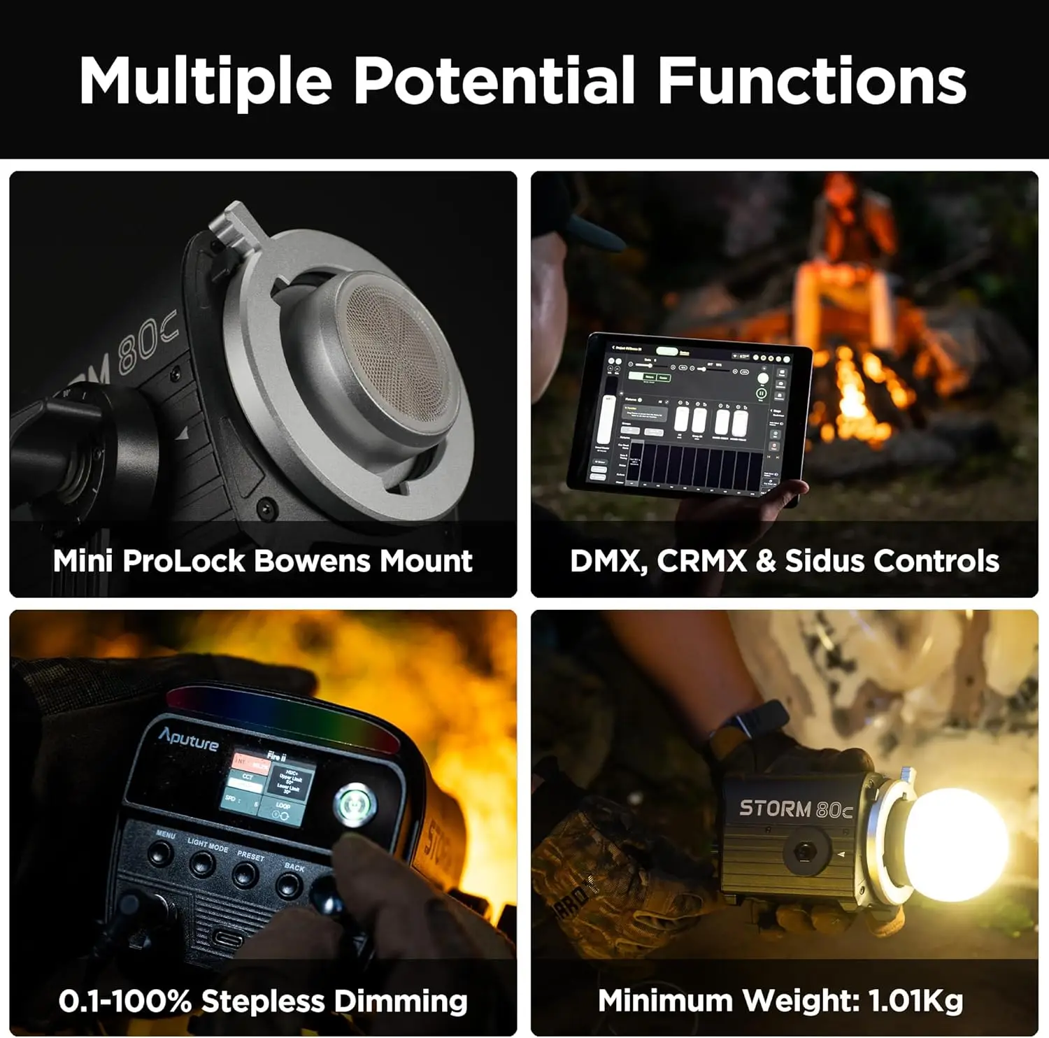 مصباح فيديو LED Storm 80c RGB - تركيبات مصدر نقطة الألوان الكاملة 80 وات، 20,185 Lux @1m، 1800K-20,000K، خلط الصمام الثنائي المتقدم، جديد #3