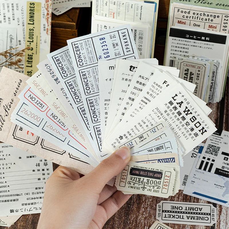 60pcs/pack Ticket Style Craft Paper Decor Junk Journal Creative Stationery DIY Scrapbooking Vintage Material Paper Set