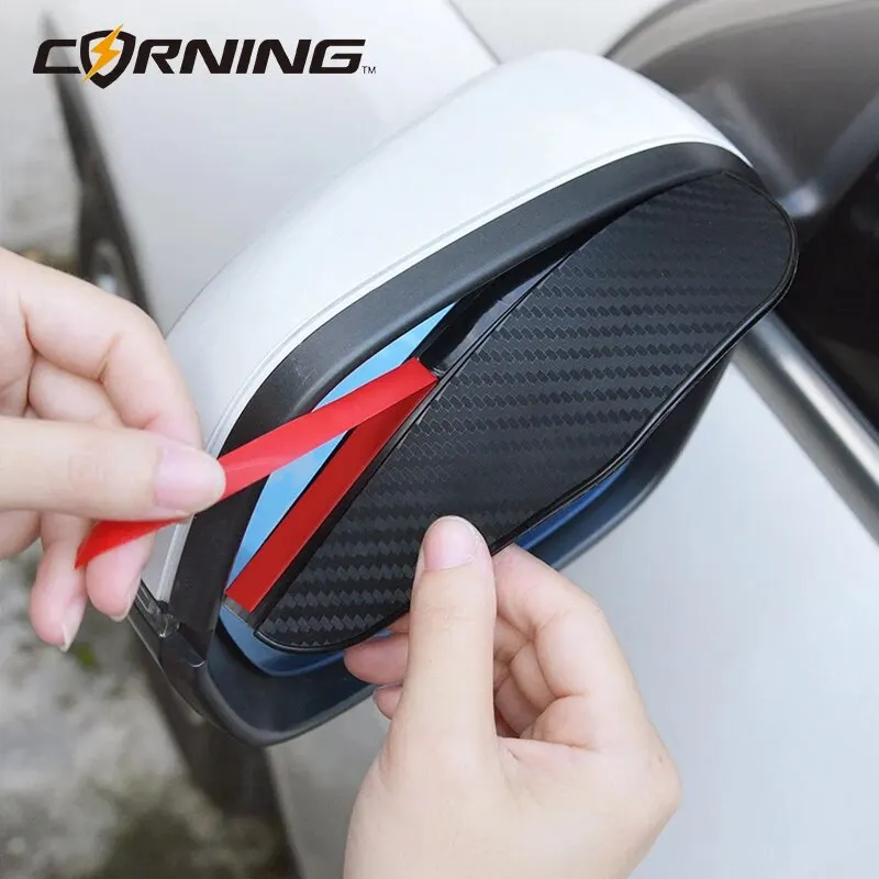 2Pcs Car Rearview Mirror Rain Eyebrow Carbon Fiber Auto Rain Shield Rainscreen Reflector Rain Shield Reverse Mirror Brow Cover