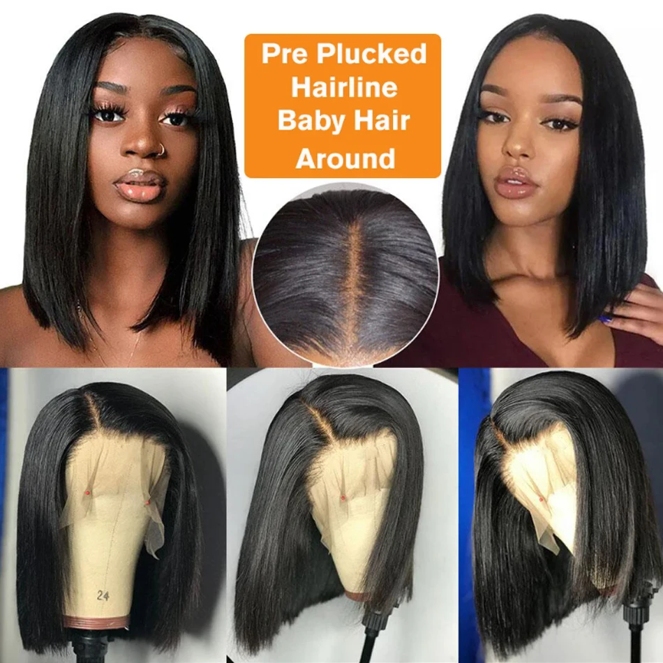 Wear And Go Straight Short Bob Wigs Human Hair Glueless Lace Frontal Human Hair Wigs Brazilian 13x4 Ready To Wear Wigs For Women