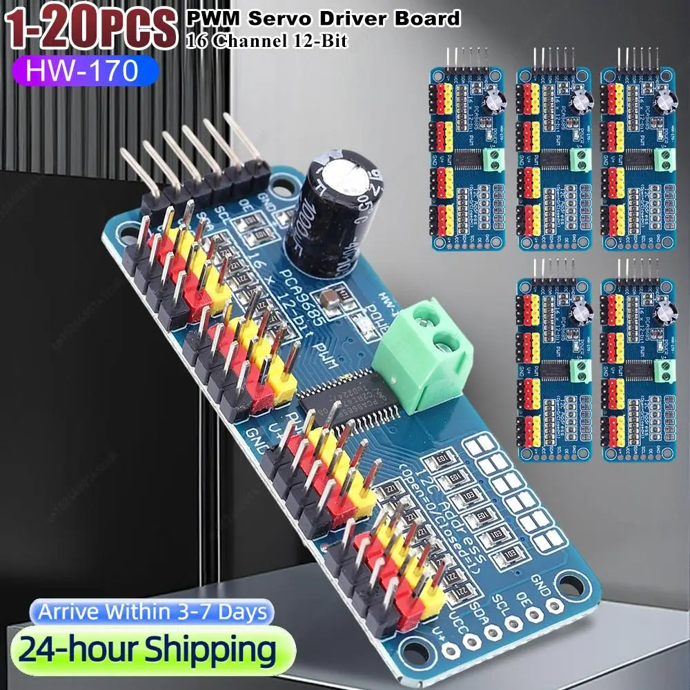 PCA9685 PWM Servo Motor Driver IIC Interface 16 Channel 12-Bit PWM Servo Motor Driver Board Controller for Arduino Robot