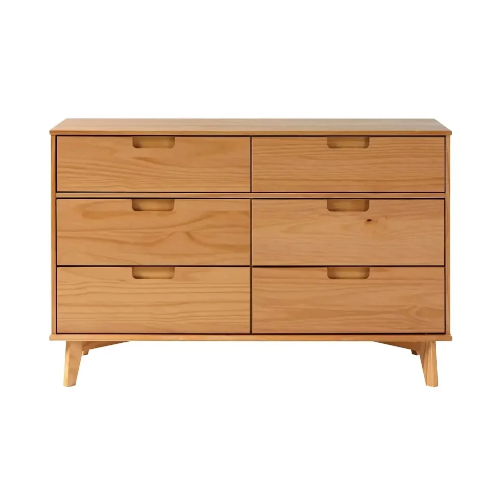 6-Drawer Solid Wood Caramel Dresser  Storage Cabinet Living Room Cabinets image 6