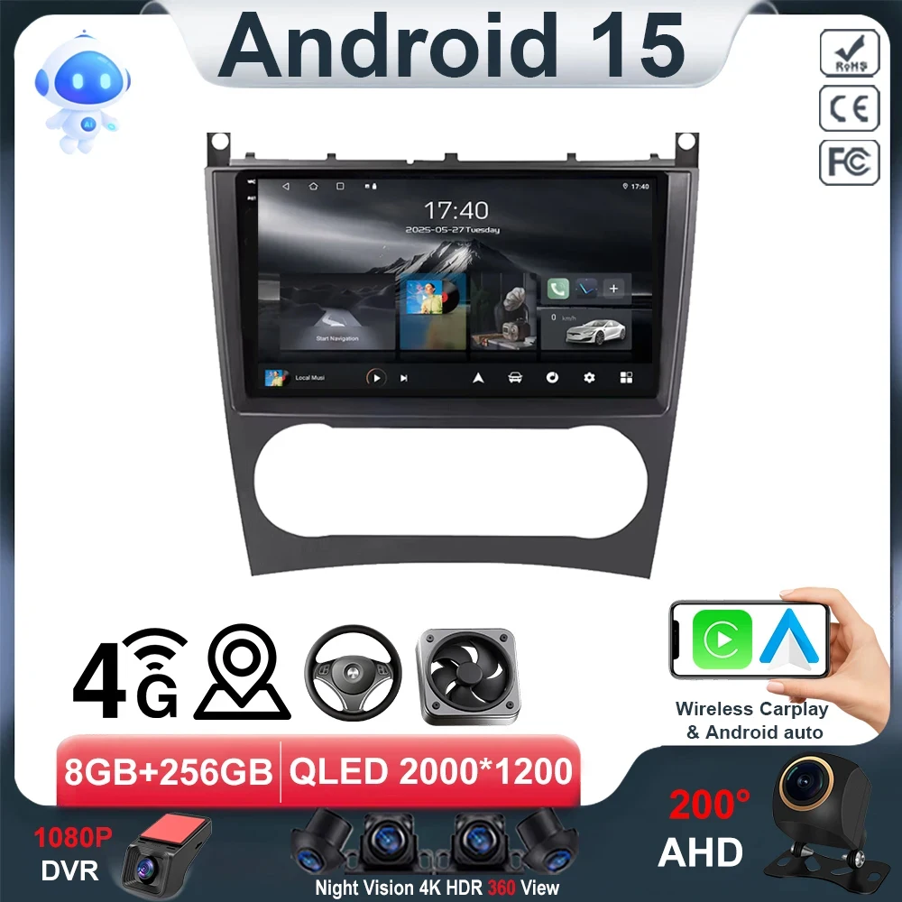 

Android Auto для Mercedes Benz W203 W209 C180 C200 C220 C230 2005-2009, навигационный GPS-экран, стереосистема, автомобильное радио без 2DIN, CarPlay