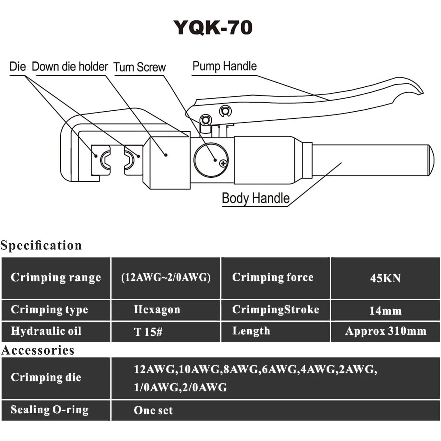 Hydraulic Cable Crimper Tool YQK Series Hydraulic crimping tool range 4-70mm2