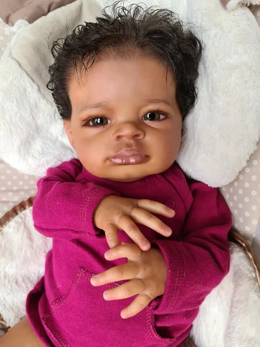 

50 CM Reborn Doll Dark Brown Skin Lanny Baby Art Made 3D Skin Collectible Lifelike Kid Soft Touch Art Doll Toy For Children Gift