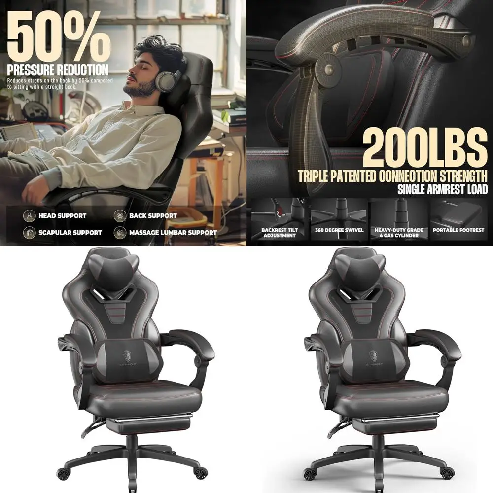 

Прочное игровое кресло из искусственной кожи с подставкой для ног для взрослых, выдерживающее до 200 фунтов, с функцией массажа