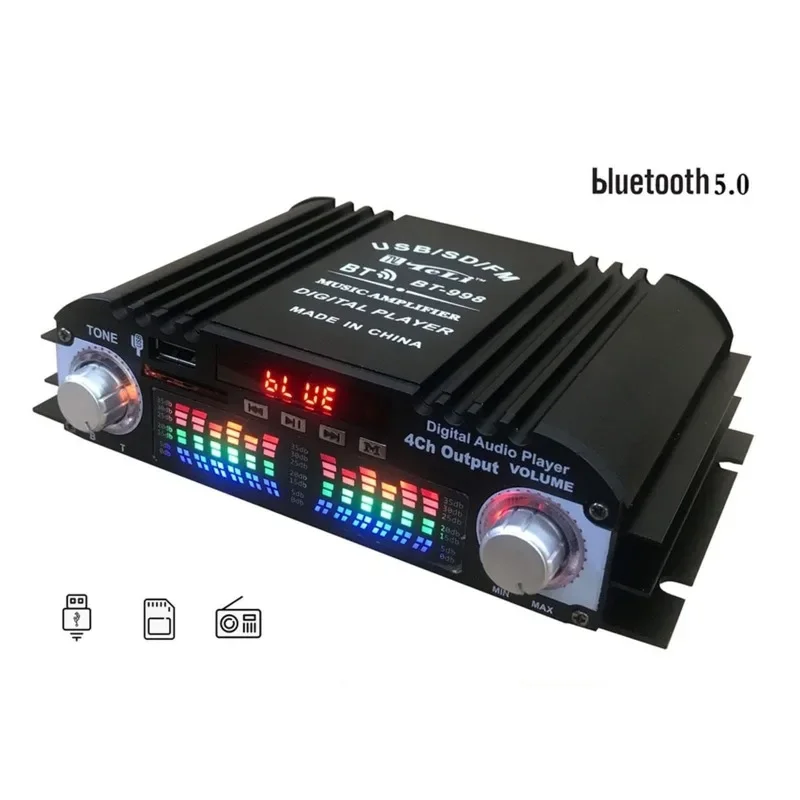 الذروة الطاقة HiFi مكبر صوت رقمي 4 قناة مضخم الصوت بلوتوث مشغل الكاريوكي راديو FM دعم التحكم عن بعد 1600 واط