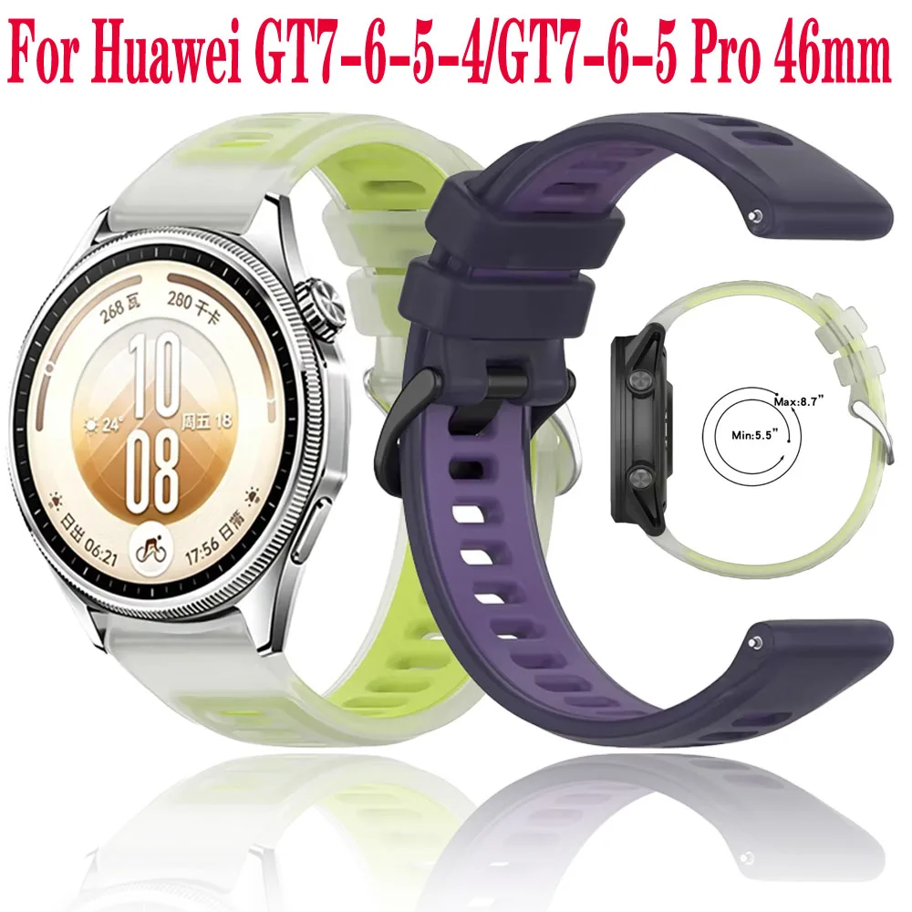 22mm 20mm Semi-Transparent Silicone Strap for Huawei GT7-6-5-4/GT7-6-5 Pro 46mm Two-Tone Wristband for Huawei Ultimate 2 Correa