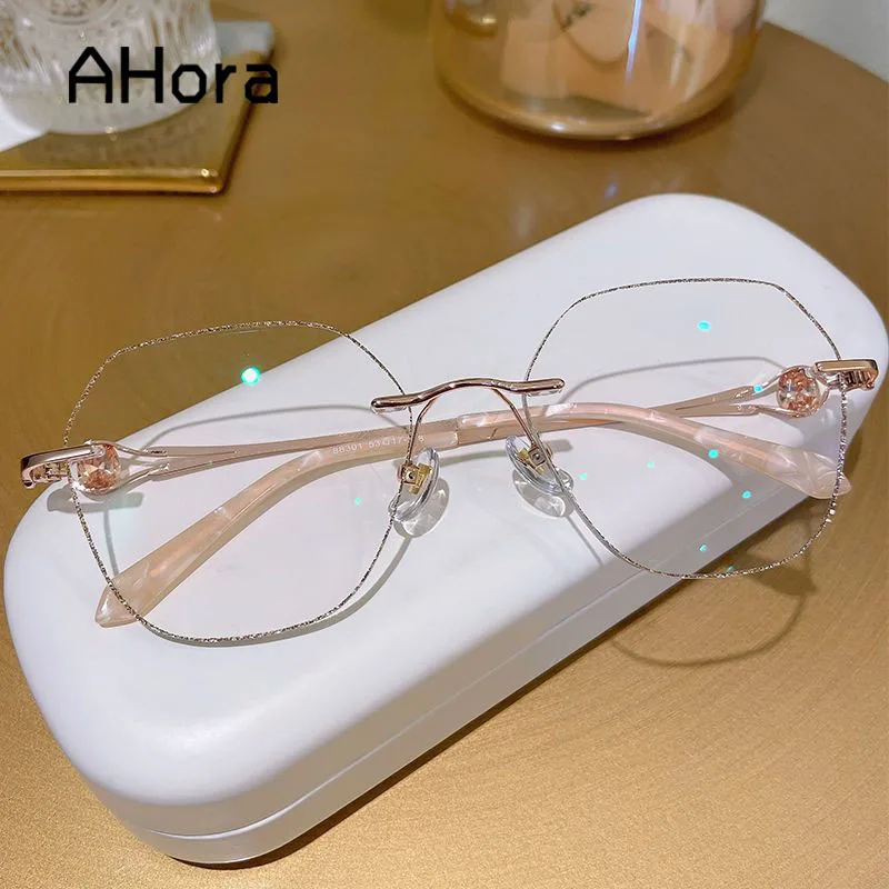 

Ahora 2023 Luxury Lady's Crystal Computer Reading Glasses Ploygon Rimless Presbyopic Eyeglasses +1.0...+4.0 For Women Eyewear