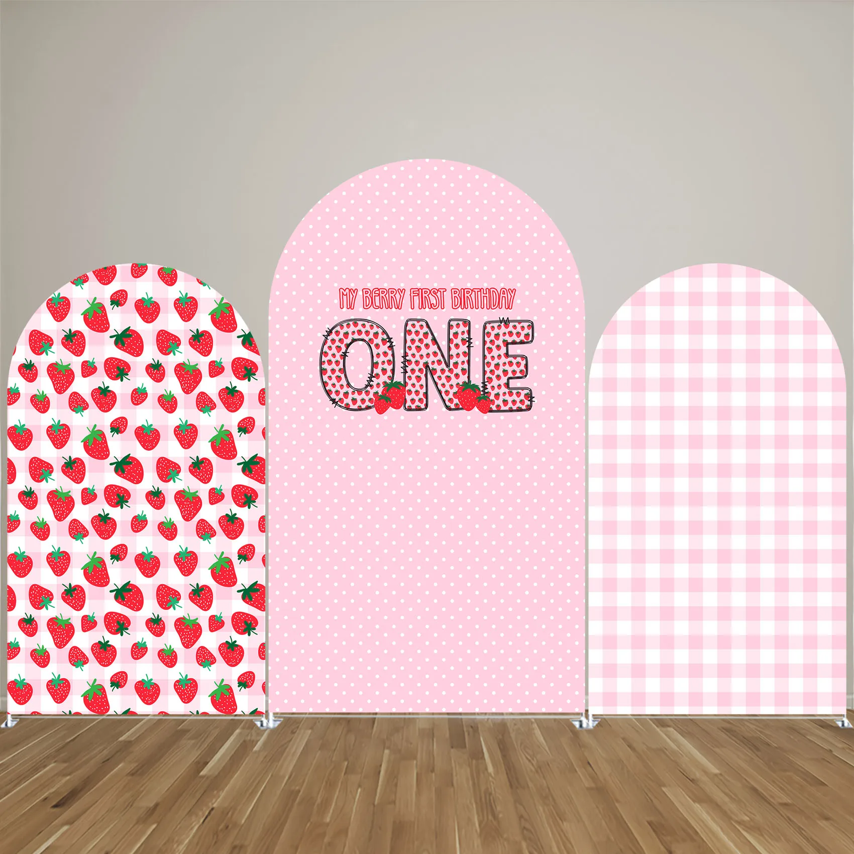 

Strawberry Arch Backdrop Covers,Arched Stand Cover, Girl Birthday Baby Shower Party Decor Props,Double-sides-Elasticity-Washable