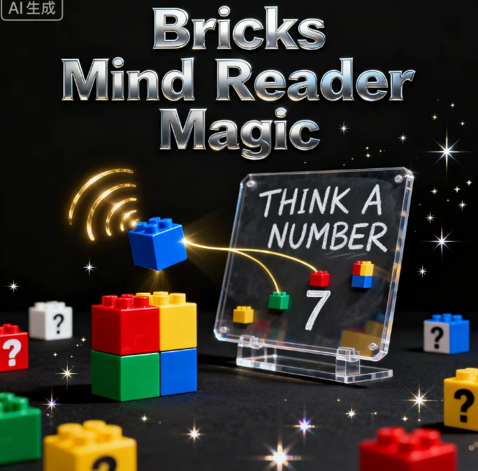 Bricks Mind Reader Close-Up Magic Trick Mentalism Illusions Gimmicks Magician Props for Funny Party Kids Show