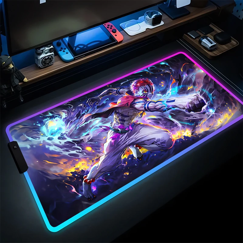 

RGB Mouse Pad Gamer Anime Keyboard Pad LED Luminous Desk Mouse Mat Rubber Tapis Souris Gaming Laptop Demon Slayer Akaza Mousepad