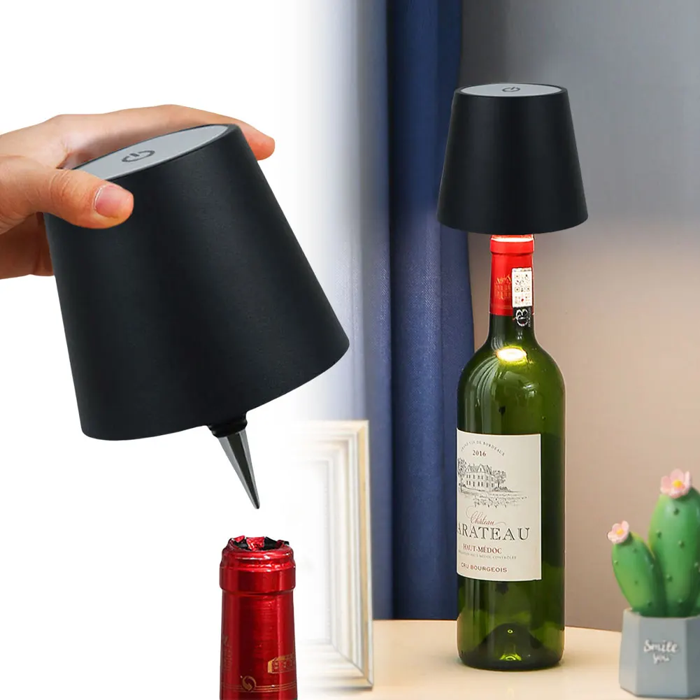 Garrafa de vinho regulável levou luz, abajur sem fio, tipo-c, luzes de mesa recarregáveis, controle de toque, 3 cores