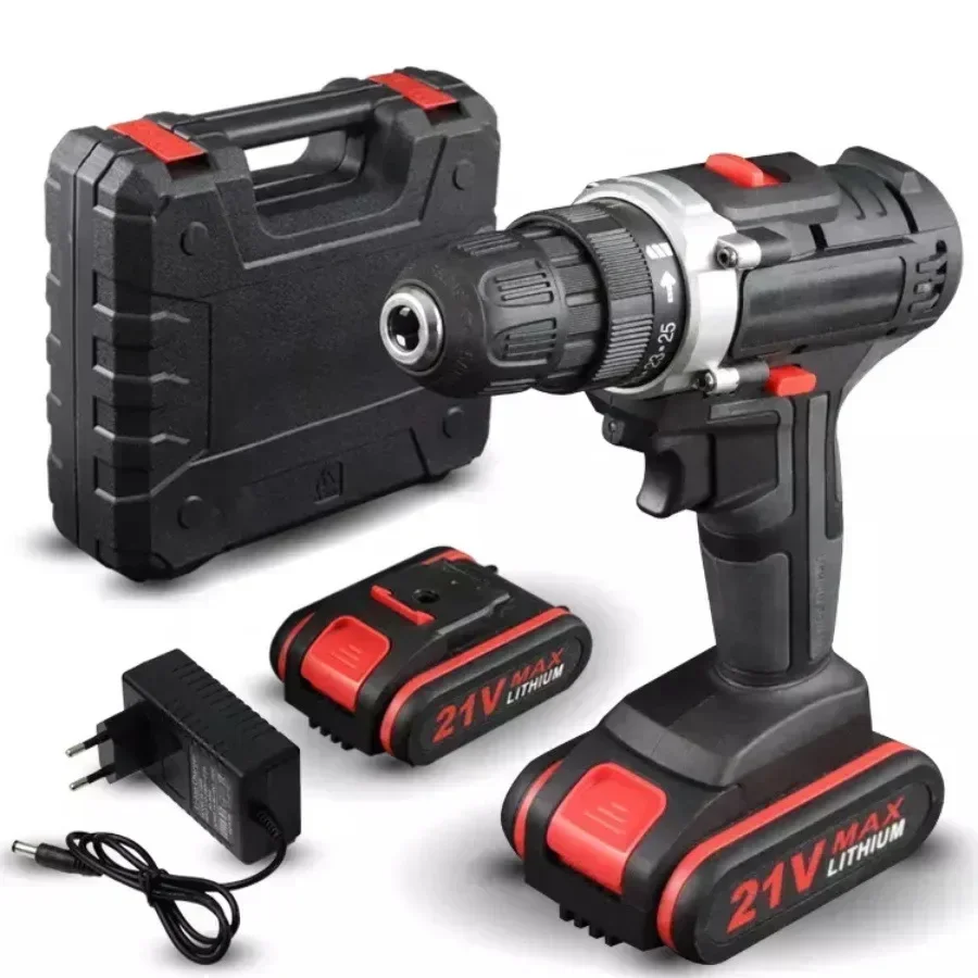 21V Impact Drill with Brushed 1500rpm Mini Wireless Power Drill House Tools 21V Lithium Battery Drill Charging Electric Dril