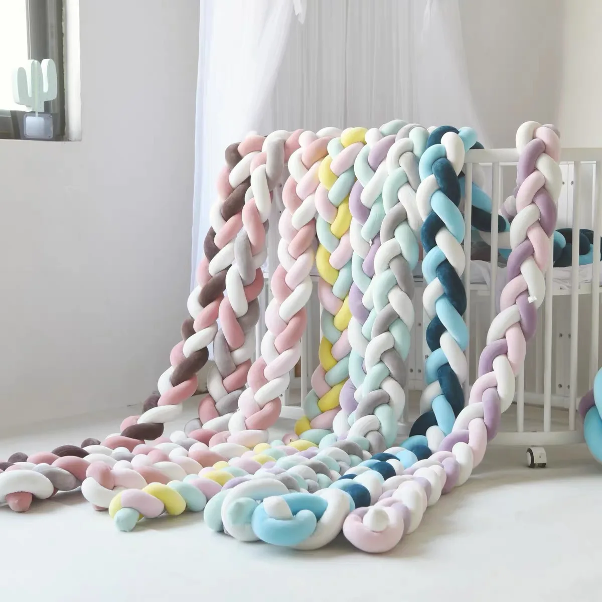 

3M Baby Bed Bumper Long Knotted Three-strand Braided Crib Anti-collision Bed Surround Newborns Bumper Circumference Protector