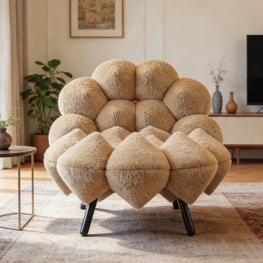klModern Luxury Teddy Velvet Bubble Armchair Accent Single Sofa Comfy Fluffy Cloud Chair for Living Room Bedroom Furniture！