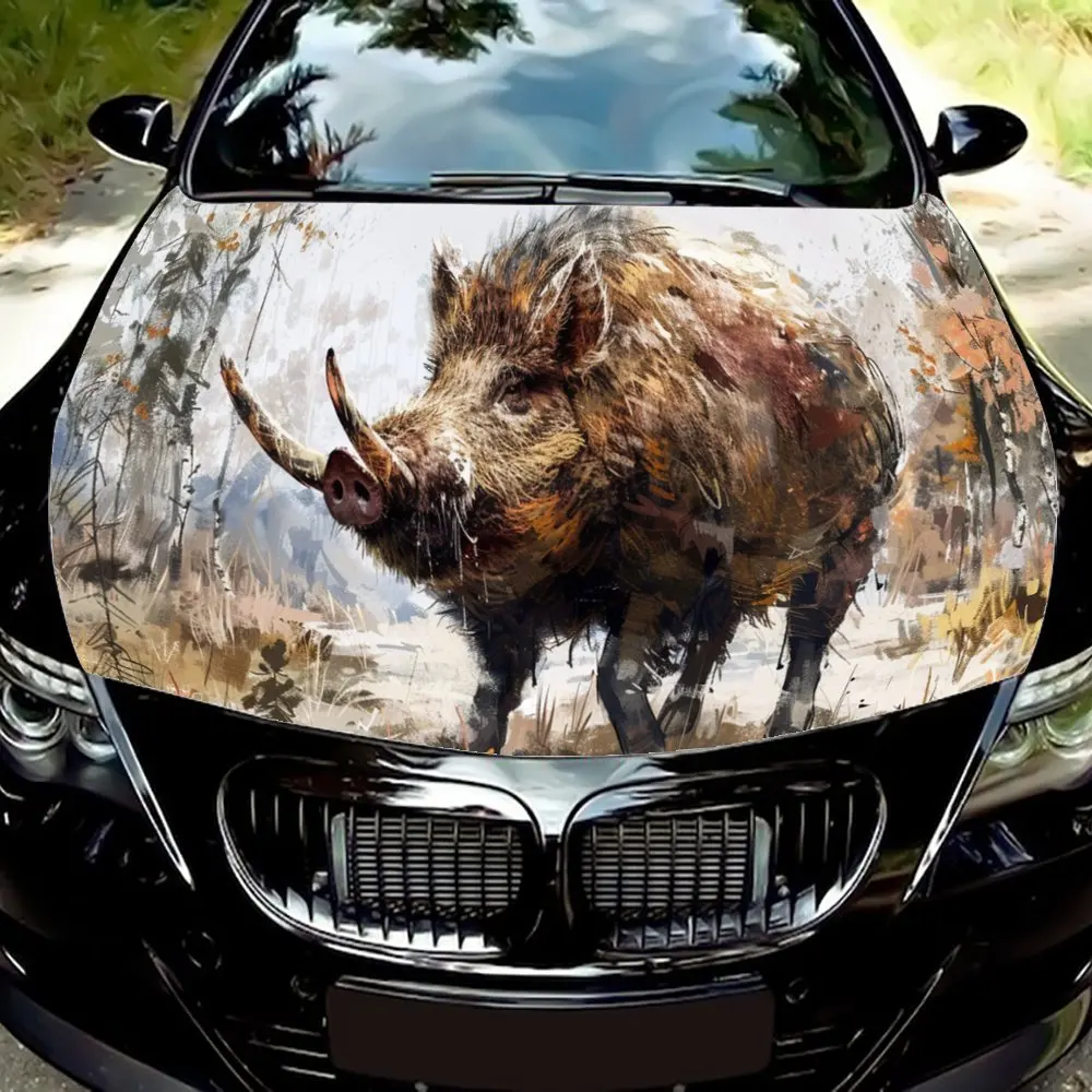 

Winter Fierce Wild Boar Print Car Hood Wrap Color Vinyl Sticker Truck Graphic Bonnet DIY Auto Accessories Decoration Decal Gift