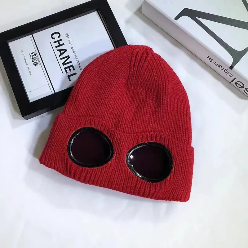 Gestrickte Schutzbrillenmütze, winddicht, warme Wollmützen, elastisch, weich, warm, rutschfest, Gehörschutz, Unisex-Crew-Mütze für Männer und Frauen