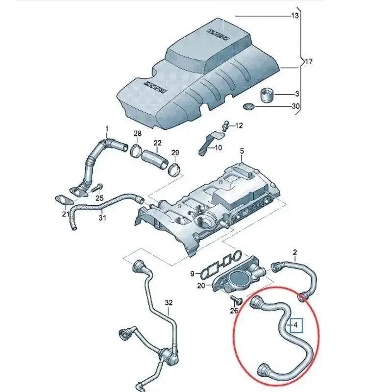 Car Parts Crankcase Breather Valve Vent Hose Pipe for VW Audi 2.0 TFSI - PCV Crankcase Breather Valve Vent Hose Pipe 06F103221E