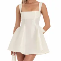 Vestido corto de corte bajo sin mangas para mujer, minivestido Kawaii elegante con tirantes finos, Bodycon Sexy, Espalda descubierta, lazo, corte bajo, Y2K