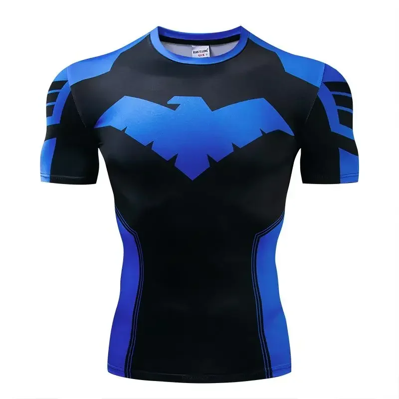 Kompressions-T-Shirts Sportbekleidung Gym Rash Guard Boxtraining Sport-Oberteile 3D Nightwing Herren T-Shirt Lauf-Schnelltrocknende Hemden Herren – Detail 2